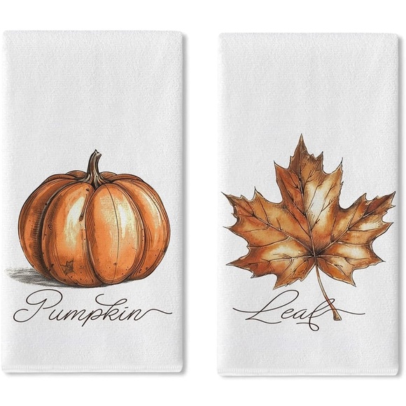 Other - Pumpkin Maple Leaf Kitchen Dish Towels Set of 2